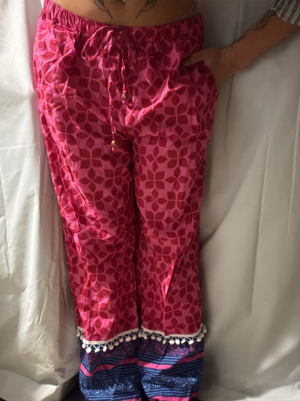 Sudara Pink Pajama Pants with Pom Trim
